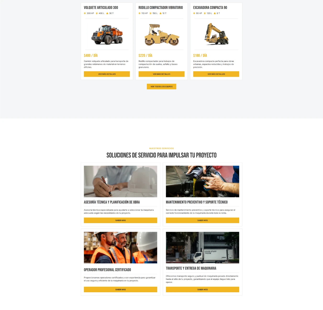 Listado de maquinaria de construcción con filtros avanzados