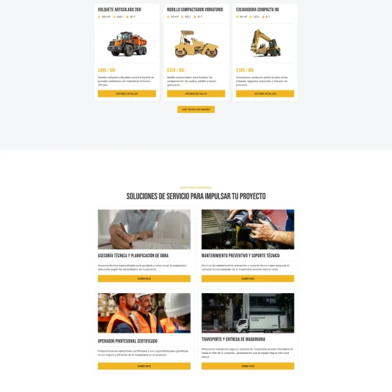 Listado de maquinaria de construcción con filtros avanzados