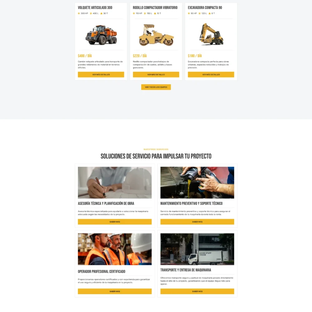 Listado de maquinaria de construcción con filtros avanzados