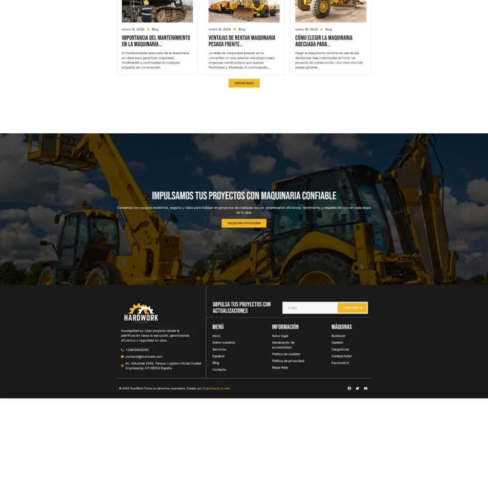 Gestión de servicios y maquinaria en plantilla WordPress