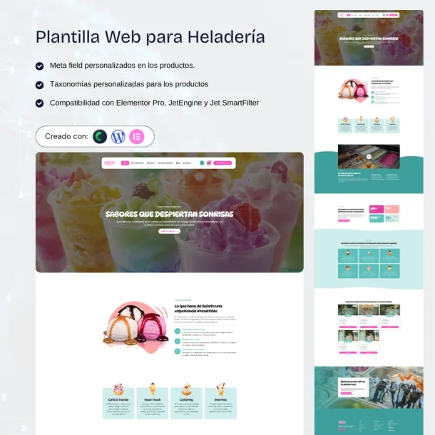 Plantilla WordPress para heladerías con sistema de sabores, información nutricional y sucursales