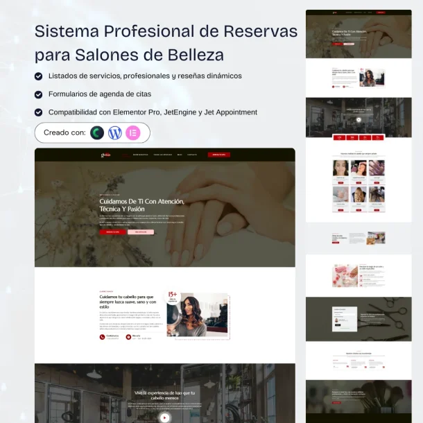 Plantilla web profesional para salones de belleza con sistema de reservas online en WordPress