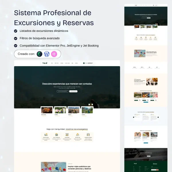 Plantilla WordPress para excursiones con reservas, fechas, cupos y pagos online