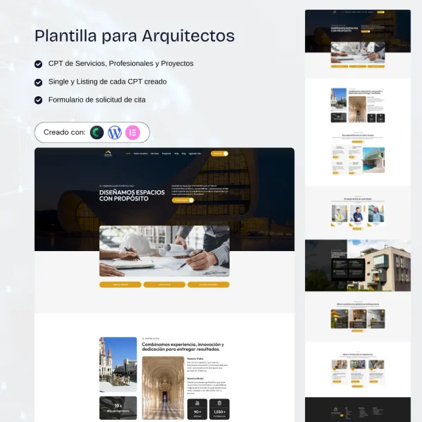 Plantilla WordPress para arquitectos con gestión de proyectos, servicios y agenda online