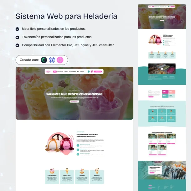 Sistema para heladerías en WordPress con catálogo de sabores y sucursales