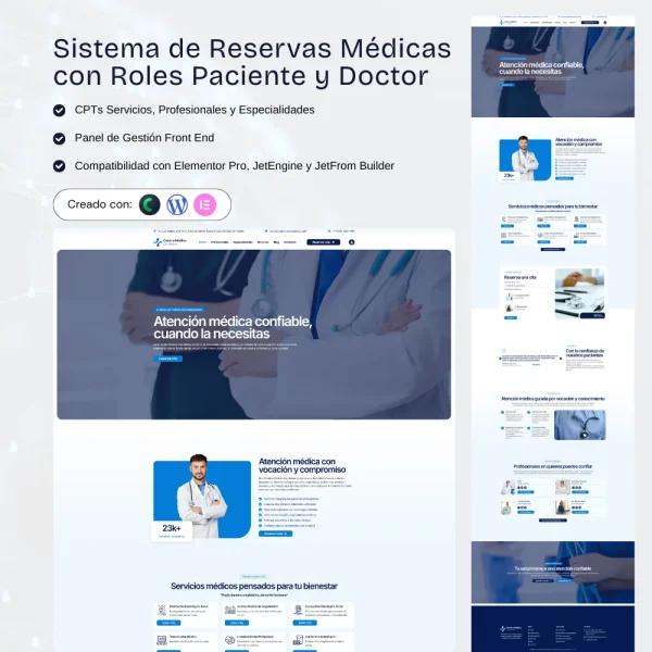 Sistema de reservas sistema reservas medicas WordPress con roles paciente y doctor agenda online