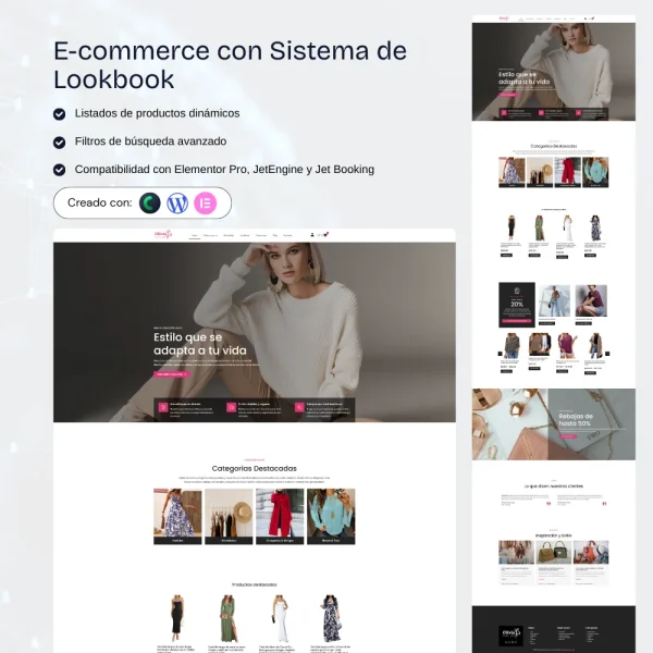 Sistema ecommerce moda WordPress con lookbook interactivo y compra por conjuntos