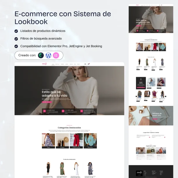 Sistema ecommerce moda WordPress con lookbook interactivo y compra por conjuntos