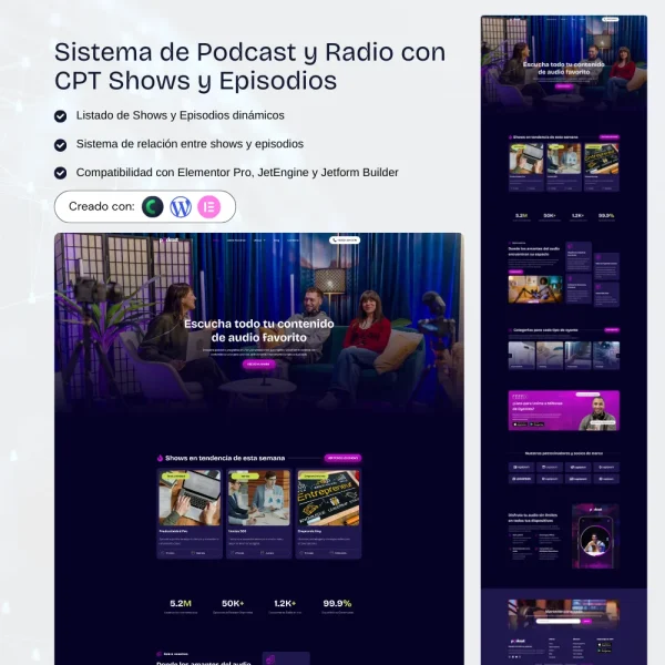 sistema podcast WordPress con shows y episodios tipo streaming