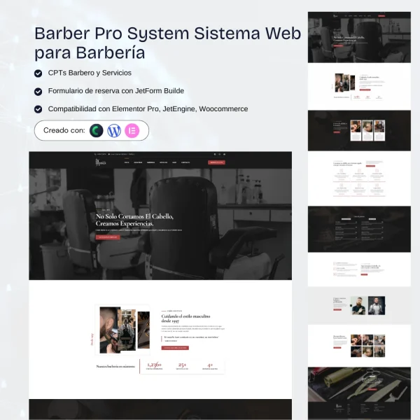 Sistema web profesional para barberías en WordPress con reservas online, gestión de barberos y catálogo de servicios dinámico
