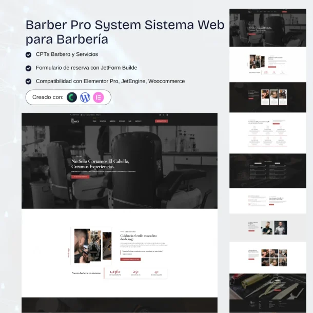 Sistema web profesional para barberías en WordPress con reservas online, gestión de barberos y catálogo de servicios dinámico