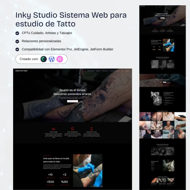 Sistema web profesional para estudios de tatuajes en WordPress con reservas online y portafolio dinámico