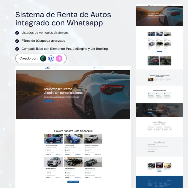 Plantilla WordPress para renta de autos con sistema de reserva por WhatsApp